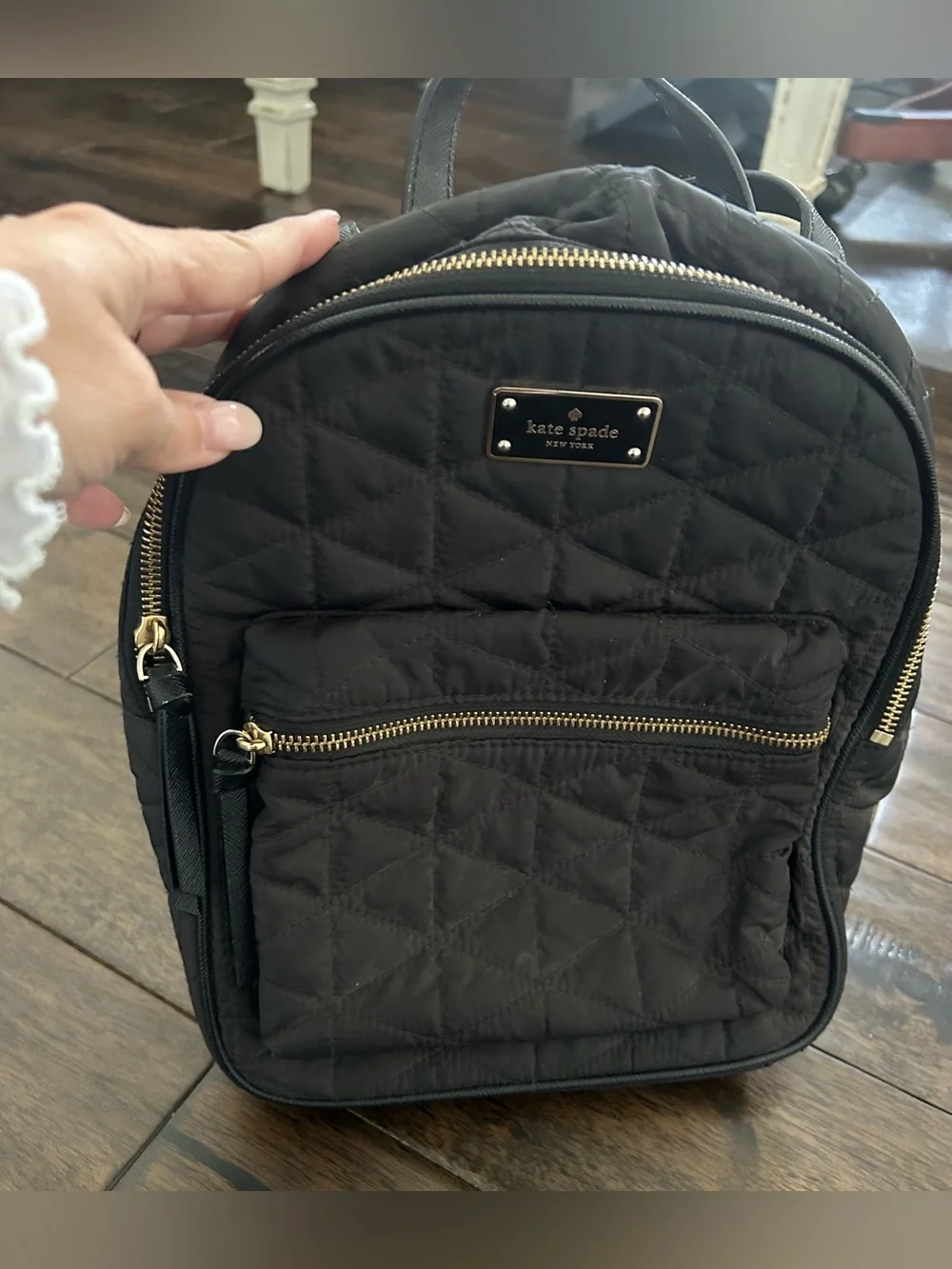 Kate Spade New York Black Quilted Nylon Mini Backpack Gold Hardware